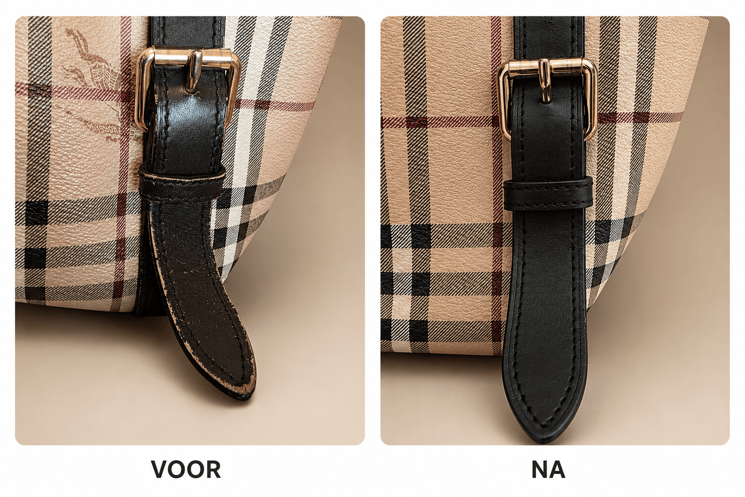 Burberry gesp voor en na reiniging en polijsten